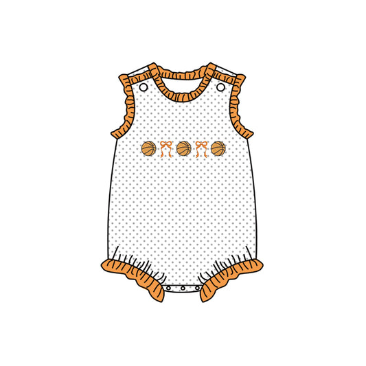 Baby Girls Sleeveless Polka Dots Bows Basketballs Team Ruffle Rompers Preorder