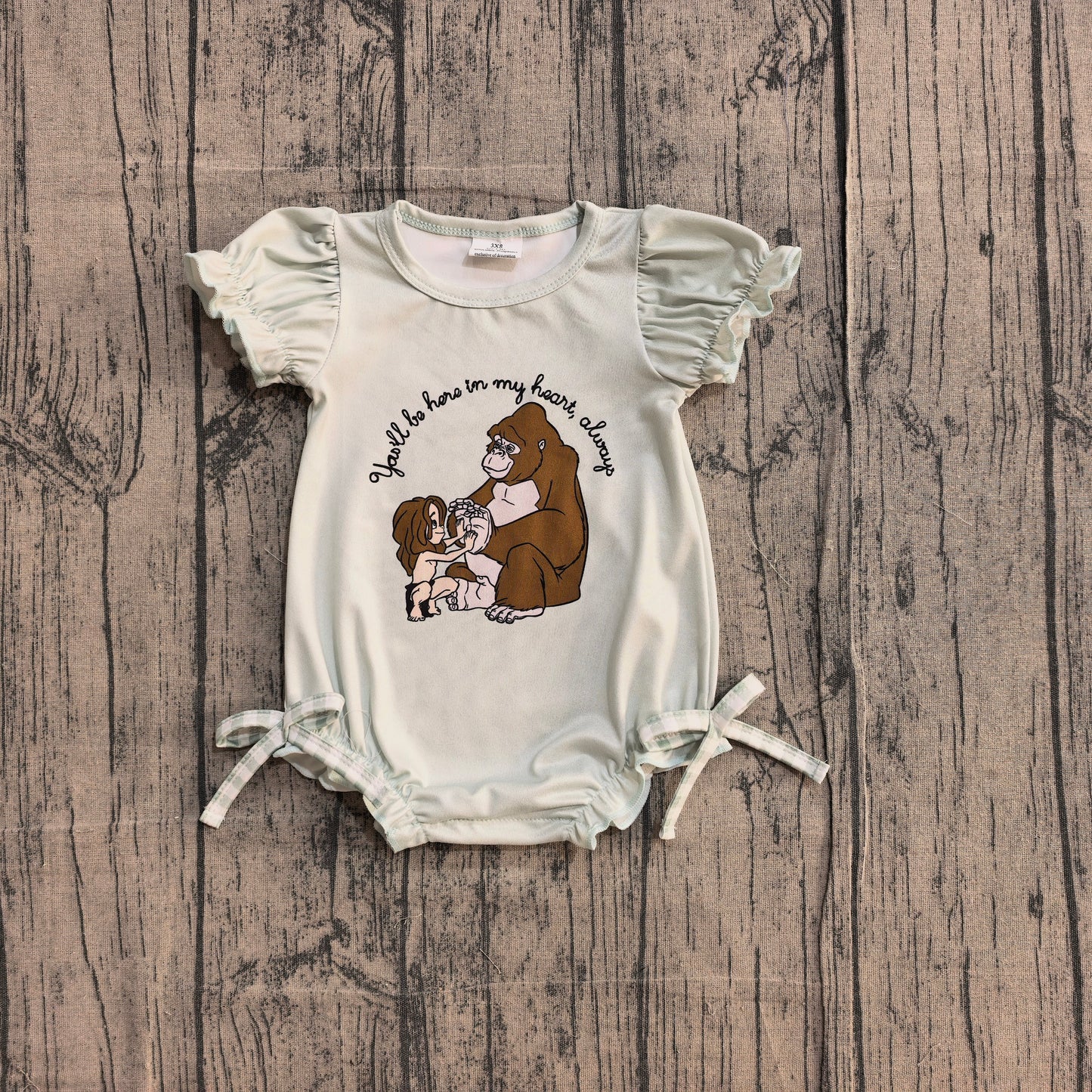 Baby Girls Short Ruffle Sleeve Cartoon Monkey Bows Rompers
