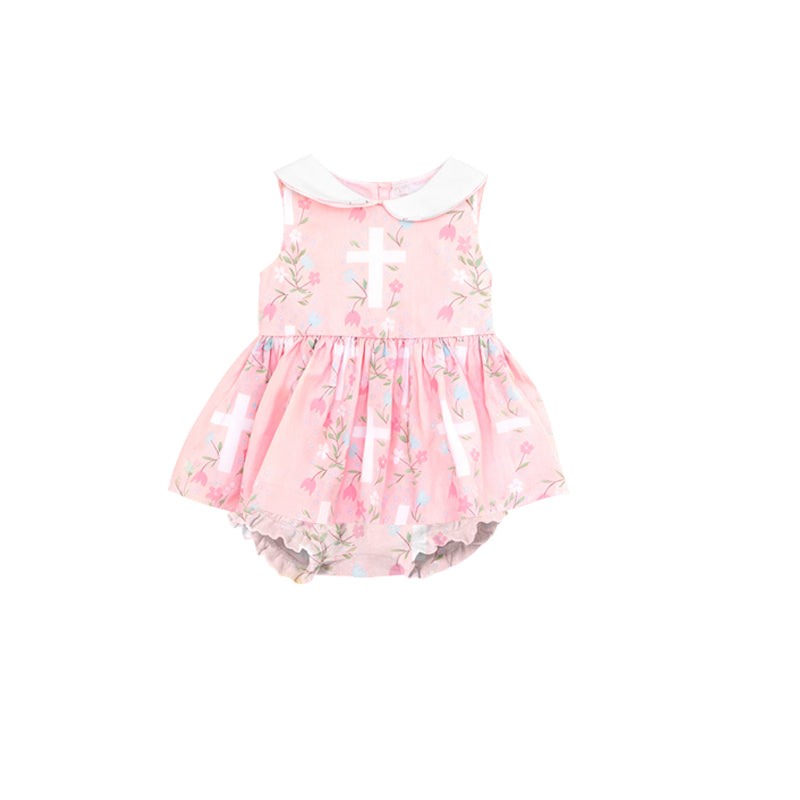Baby Girls Pink Flowers Crosses Tunic Bummies Easter Collar Rompers Preorder