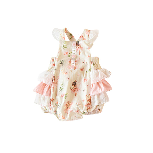 Baby Girls Flutter Sleeve Flowers Button Bubbly Ruffle Rompers Preorder