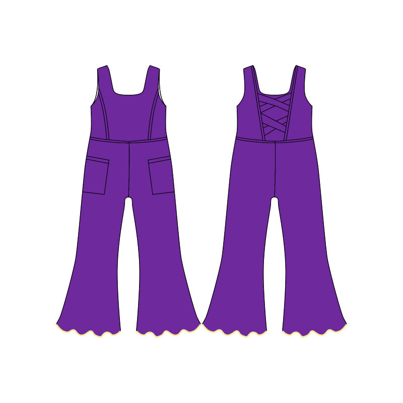 Baby Girls Purple Sleeveless Pockets Flare Pants Yoga Jumpsuits Preorder