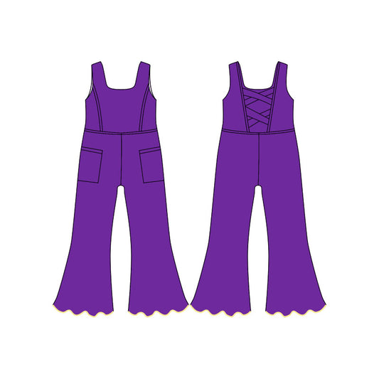 Baby Girls Purple Sleeveless Pockets Flare Pants Yoga Jumpsuits Preorder
