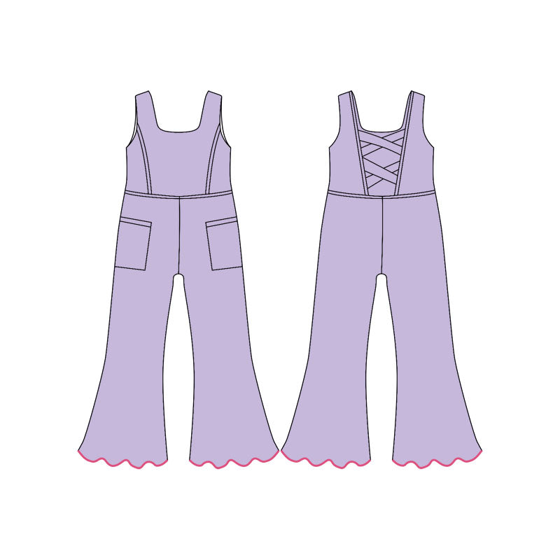 Baby Girls Lavender Sleeveless Pockets Flare Pants Yoga Jumpsuits Preorder