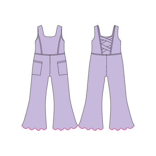 Baby Girls Lavender Sleeveless Pockets Flare Pants Yoga Jumpsuits Preorder