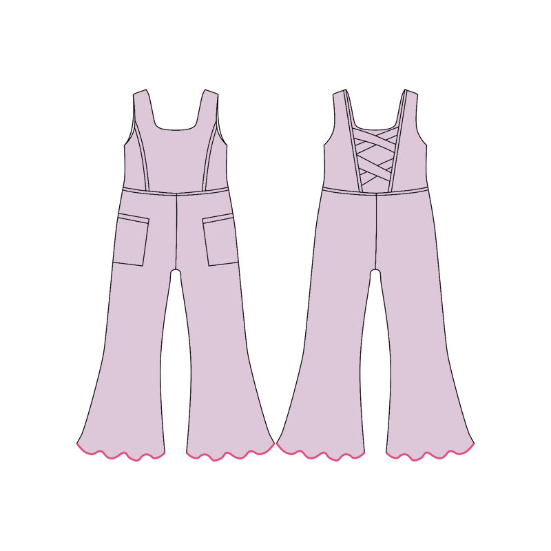 Baby Girls Light Pink Sleeveless Pockets Flare Pants Yoga Jumpsuits Preorder