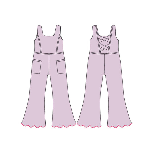 Baby Girls Light Pink Sleeveless Pockets Flare Pants Yoga Jumpsuits Preorder