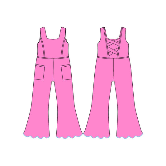 Baby Girls Pink Sleeveless Pockets Flare Pants Yoga Jumpsuits Preorder