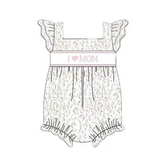 Baby Girls Flutter Sleeve I Love Mom Floral Ruffle Rompers Preorder