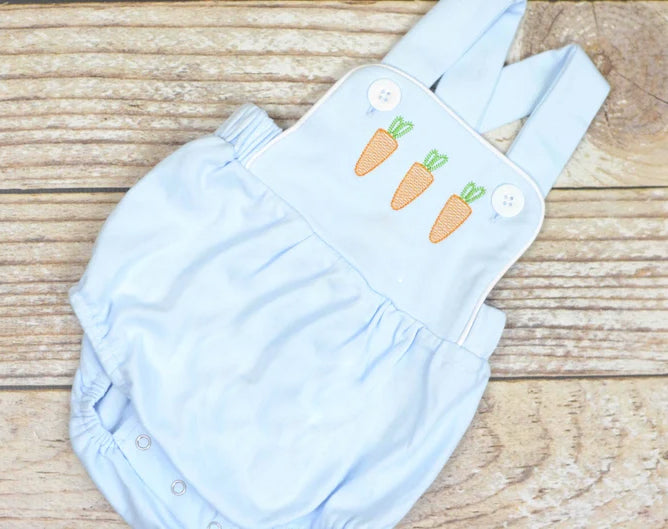 Baby Boys Blue Strap Carrots Easter Rompers Preorder