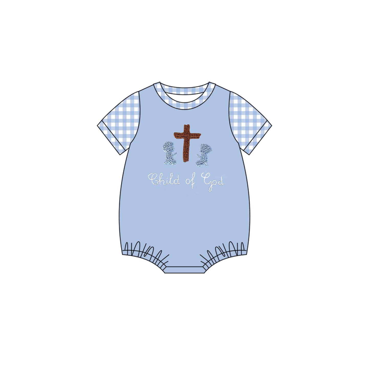 Baby Boys Blue Short Sleeve Crosses Child of God Easter Rompers Preorder