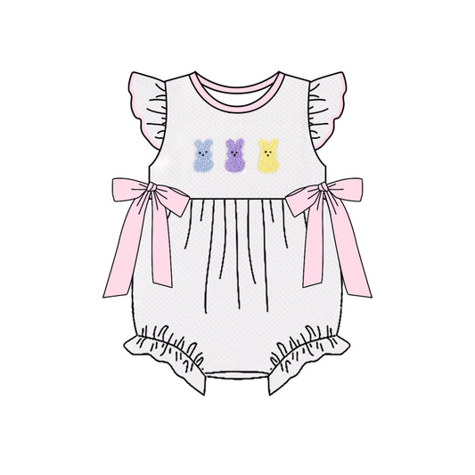 Baby Girls Pink Polka Dots Rabbits Bows Easter Ruffle Rompers Preorder
