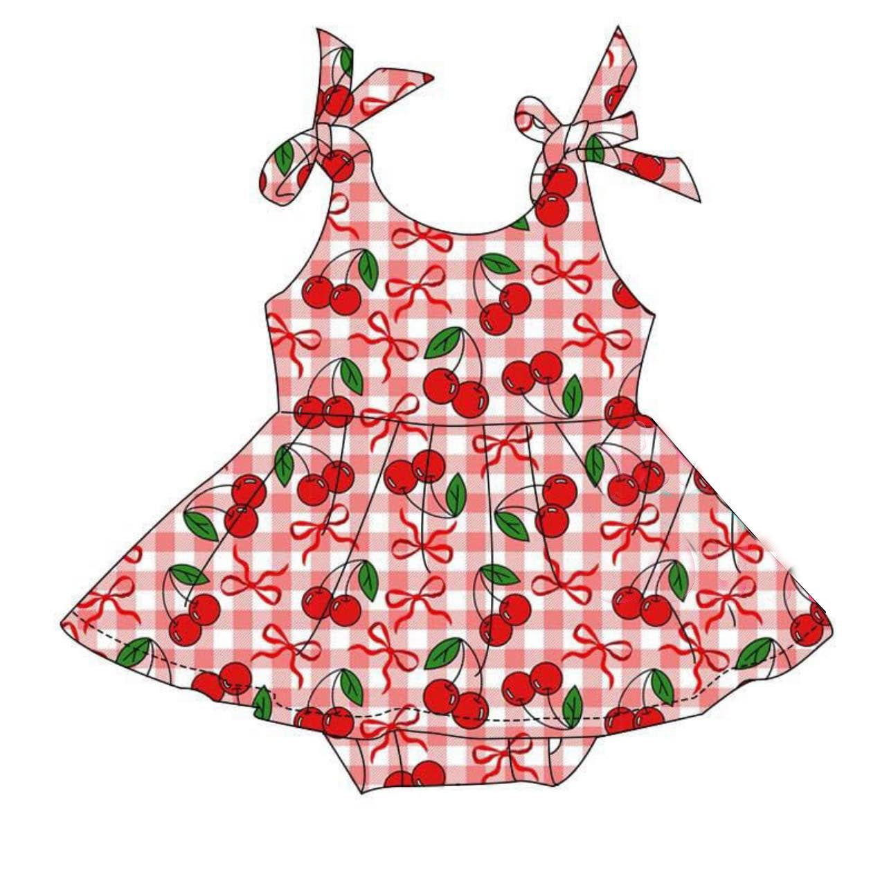 Baby Girls Red Checked Bows Cherry Tunic Bummies Ruffle Rompers Preorder
