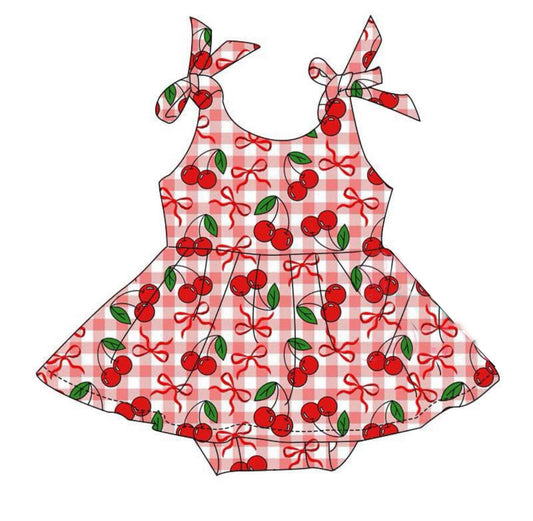 Baby Girls Red Checked Bows Cherry Tunic Bummies Ruffle Rompers Preorder