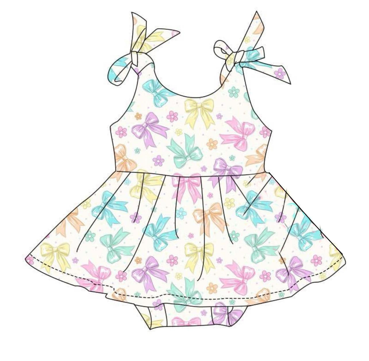 Baby Girls Colorful Bows Flowers Tunic Bummies Ruffle Rompers Preorder