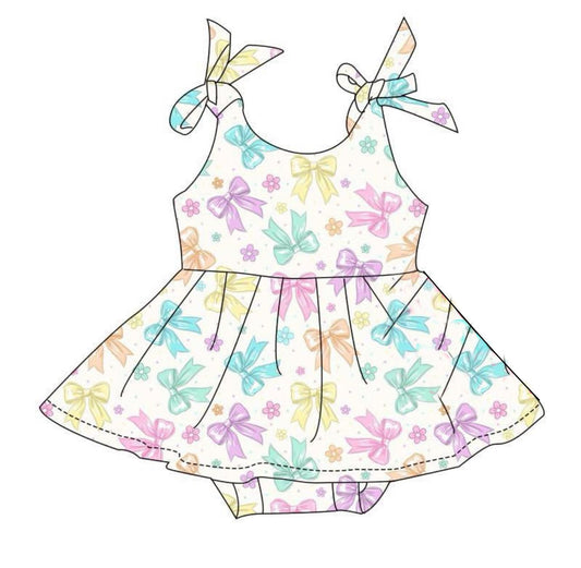 Baby Girls Colorful Bows Flowers Tunic Bummies Ruffle Rompers Preorder