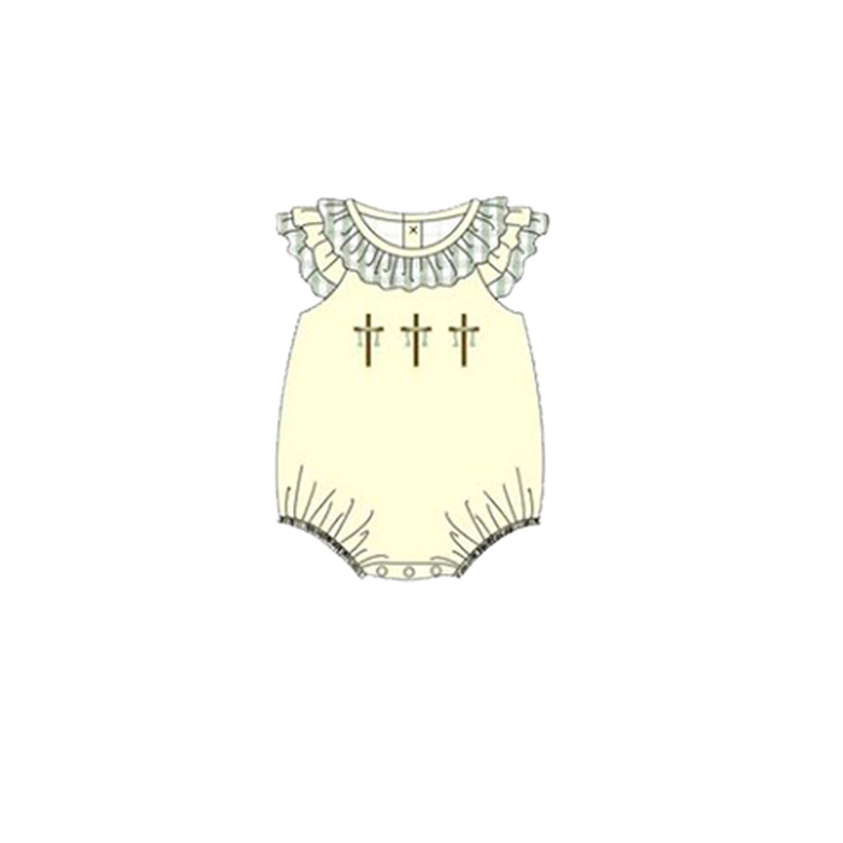 Baby Girls Crosses Collar Easter Ruffle Rompers Preorder