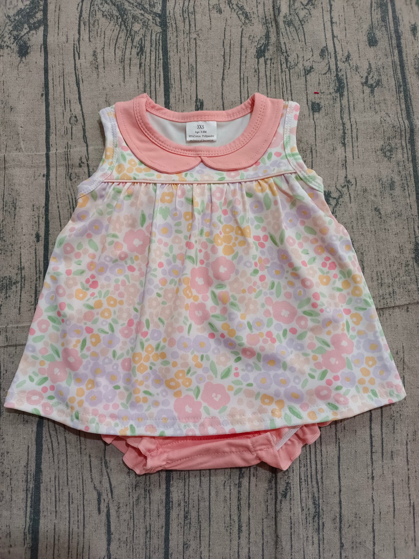 Baby Girls Peach Floral Collar Tunic Bummies Ruffle Rompers
