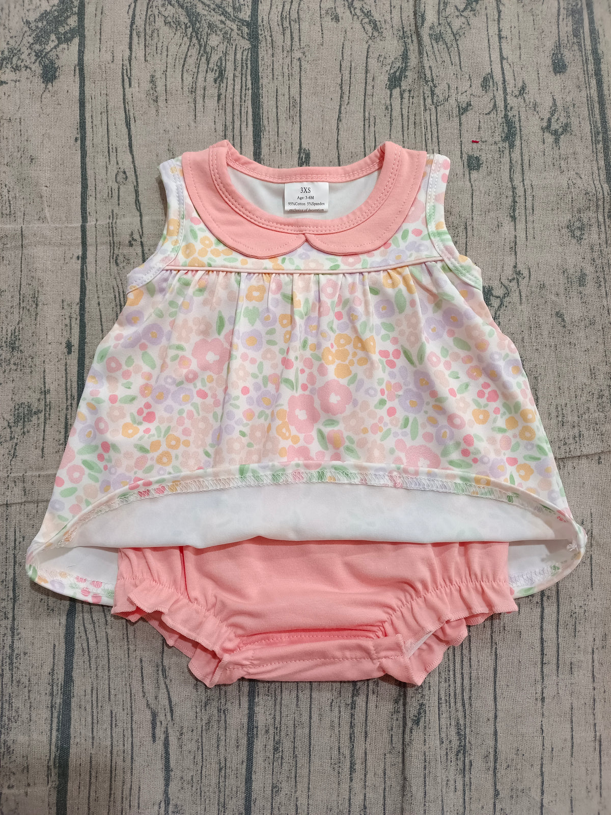 Baby Bummies Rompers Baby Girls Peach Floral Collar Tunic Bummies Ruffle Rompers – Aier ...