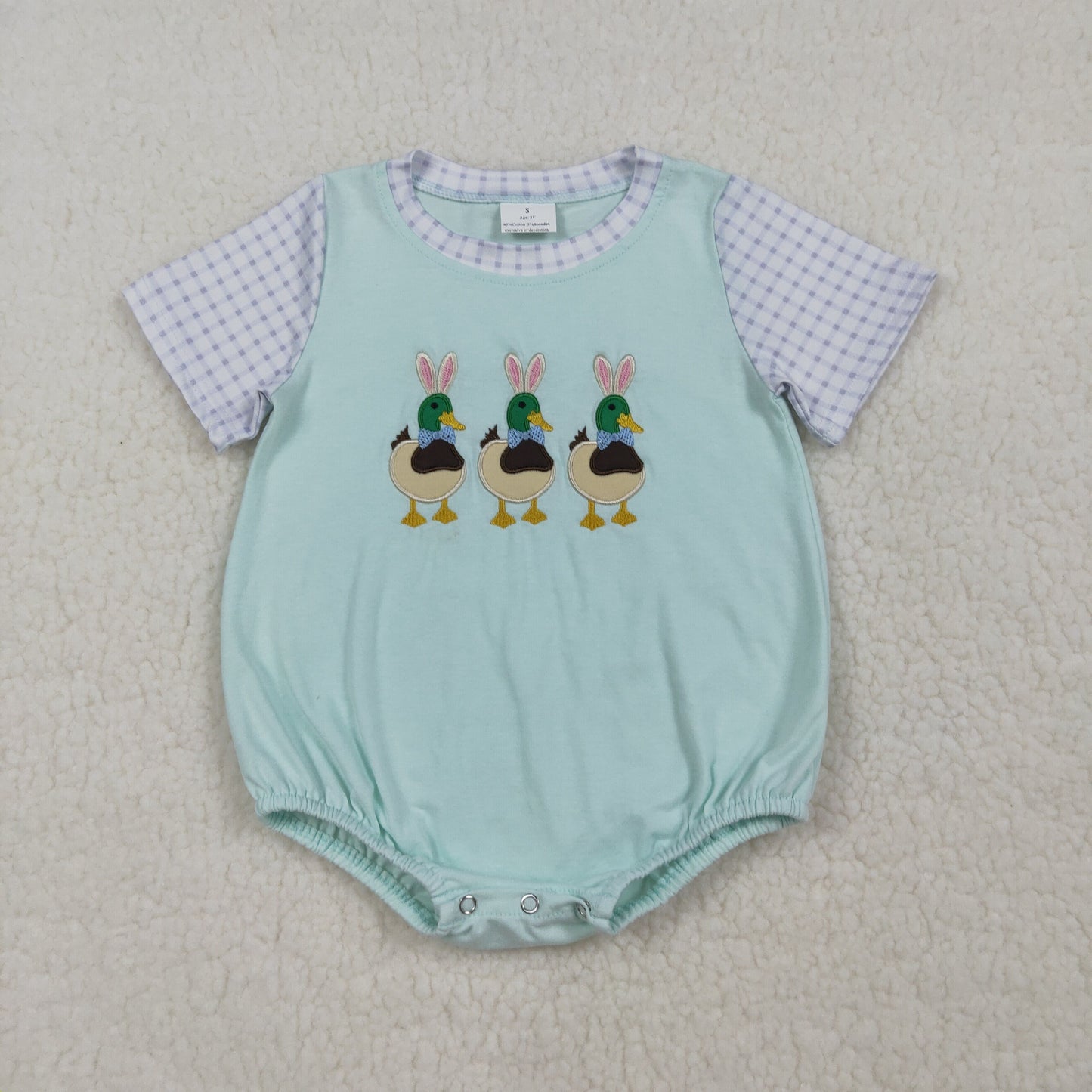 Embroidery Bunny Ducks Baby Boys Short Sleeve Easter Hunting Rompers