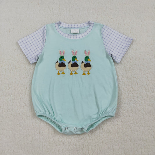 Embroidery Bunny Ducks Baby Boys Short Sleeve Easter Hunting Rompers