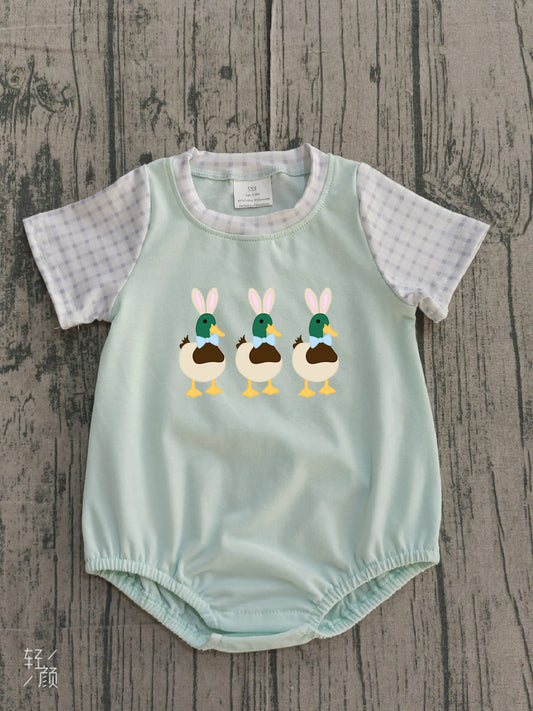 Embroidery Bunny Ducks Baby Boys Short Sleeve Easter Hunting Rompers Preorder