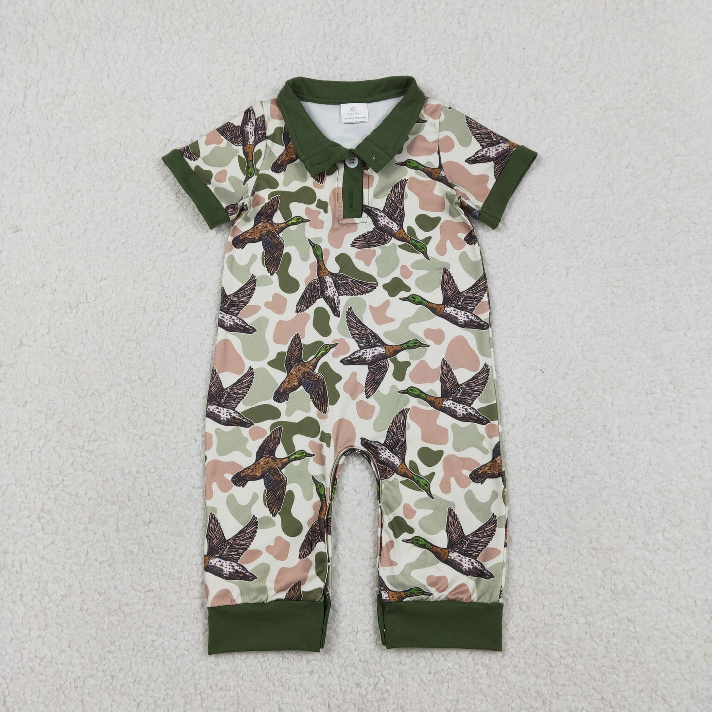 Sibling Baby Boys Short Sleeve Southern Hunting Duck Dogs Deer Camo Button Rompers