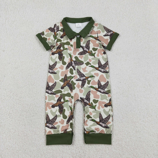 Sibling Baby Boys Short Sleeve Southern Hunting Duck Dogs Deer Camo Button Rompers