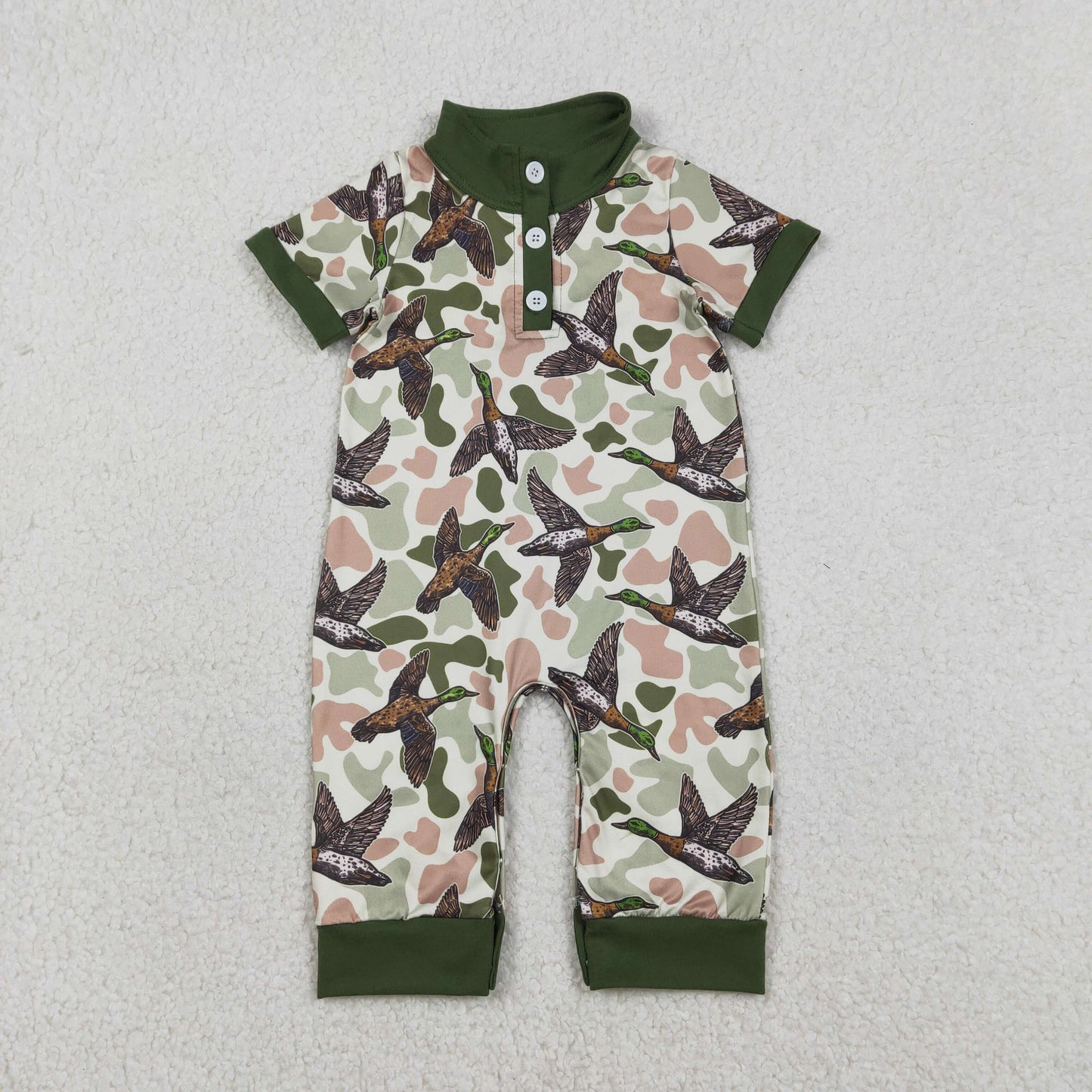 Sibling Baby Boys Short Sleeve Southern Hunting Duck Dogs Deer Camo Button Rompers