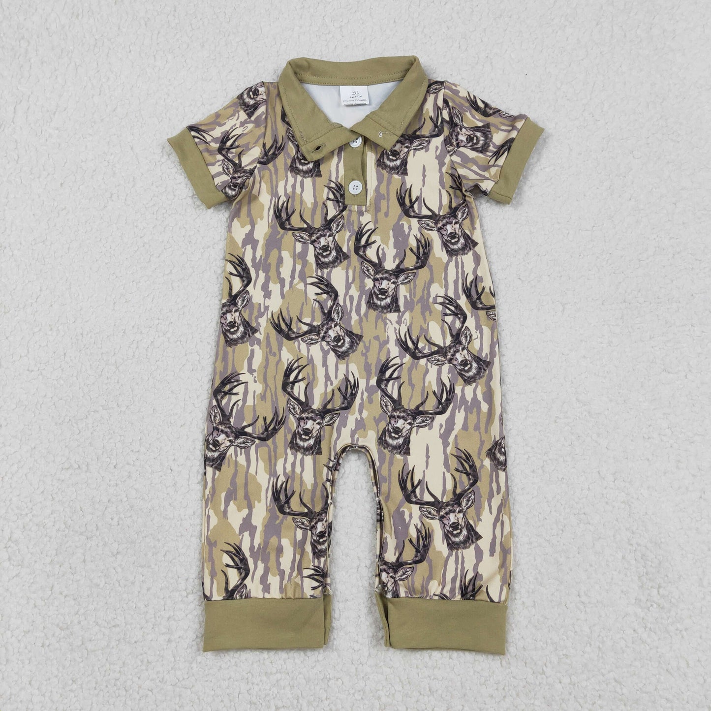 Baby Boys Southern Hunting Deer Camo Button Rompers