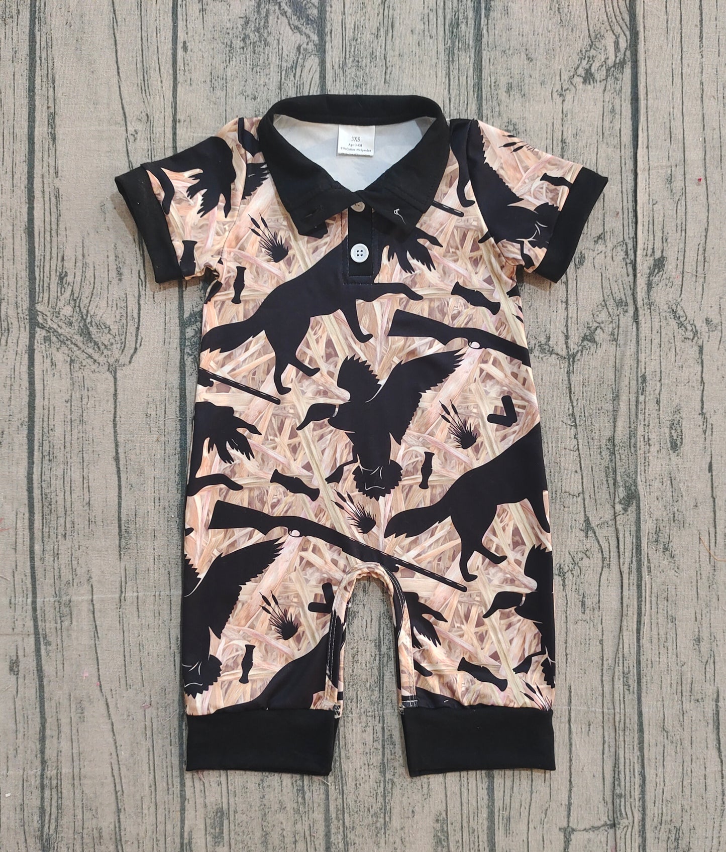 Baby Boys Southern Hunting Dog Ducks Camo Button Rompers