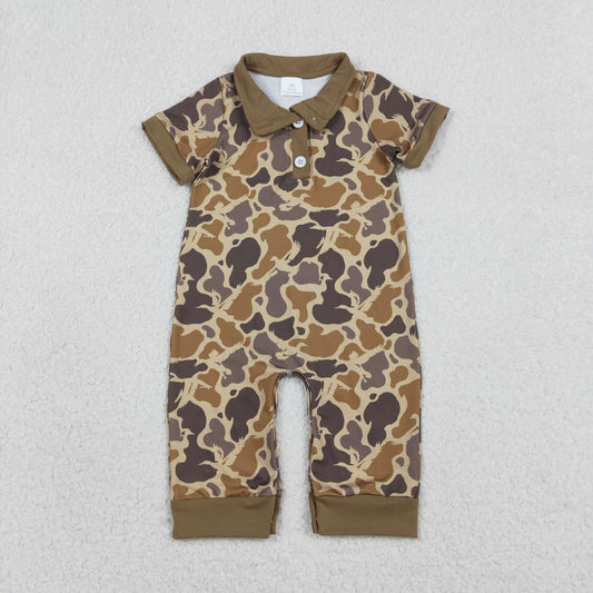 Baby Boys Southern Khaki Camo Button Hunting Rompers