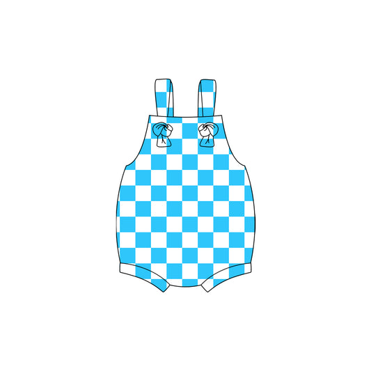 Baby Girls Blue Checked Strap Ruffle Rompers Preorder