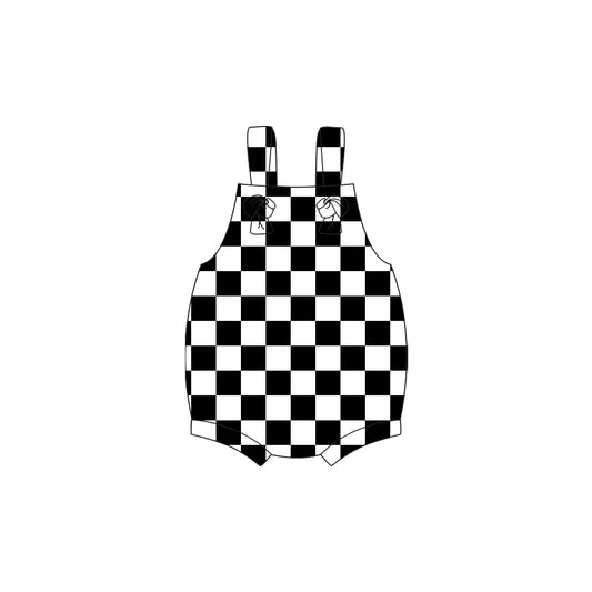 Baby Girls Black Checked Strap Ruffle Rompers Preorder