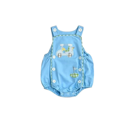 Baby Boys Blue Strap Golf Truck Flags Button Rompers Preorder