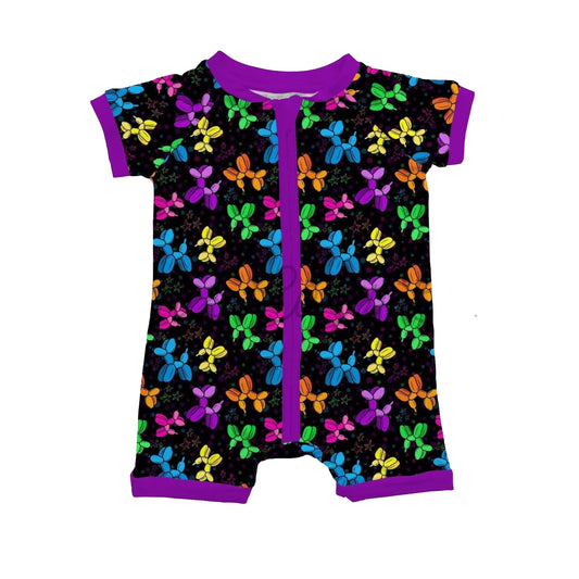 Baby Girls Colorful Balloon Dogs Flowers Zipper Shorts Rompers Preorder