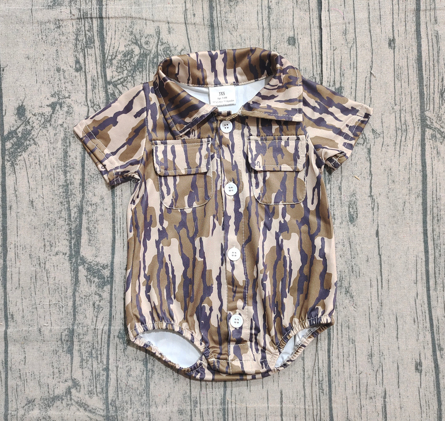 Baby Boys Southern Olive Camo Button Pockets Rompers Preorder