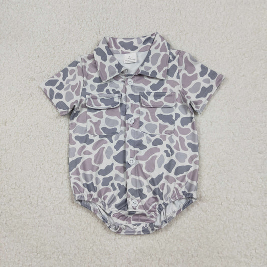 USA Shop Baby Boys Short Sleeve Southern Light Grey Camo Button Pockets Rompers