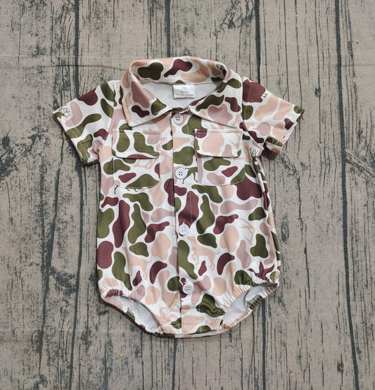 Baby Boys Southern Dogs Ducks Deer Camo Button Pockets Rompers Preorder