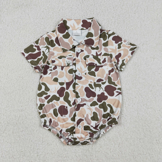 USA Shop Baby Boys Southern Camo Deer Turkey Button Pockets Hunting Rompers