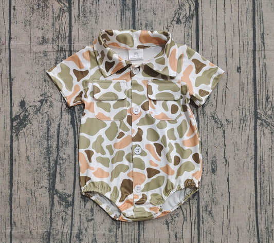 Baby Boys Southern Orange Camo Button Pockets Rompers Preorder