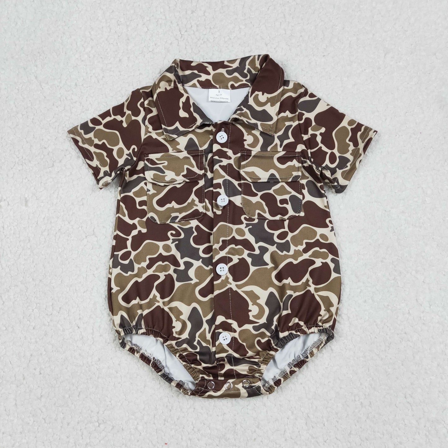 Baby Boys Southern Dark Khaki Camo Button Pockets Rompers