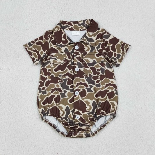 Baby Boys Southern Dark Khaki Camo Button Pockets Rompers