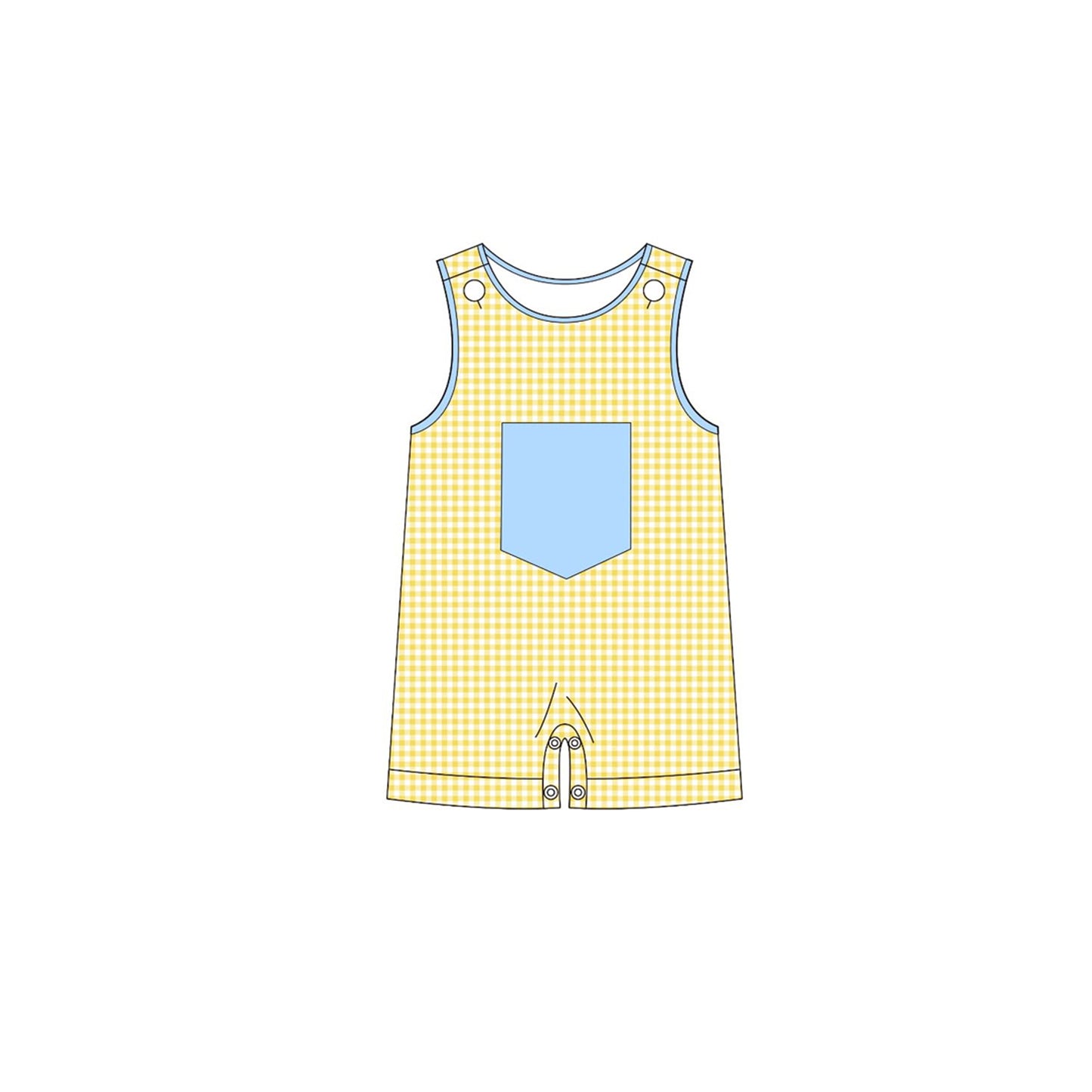Baby Boys Sleeveless Yellow Checked Pockets Rompers Preorder