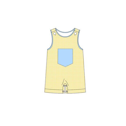 Baby Boys Sleeveless Yellow Checked Pockets Rompers Preorder