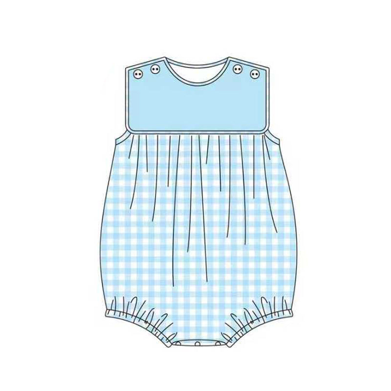 Baby Boys Sleeveless Blue Checked Rompers Preorder