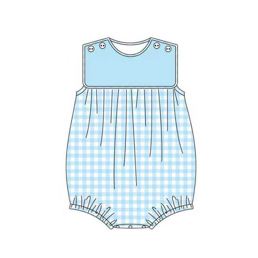 Baby Boys Sleeveless Blue Checked Rompers Preorder