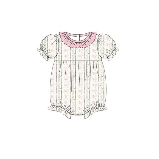 Baby Girls Pink Bows Flowers Stripe Ruffle Collar Rompers Preorder