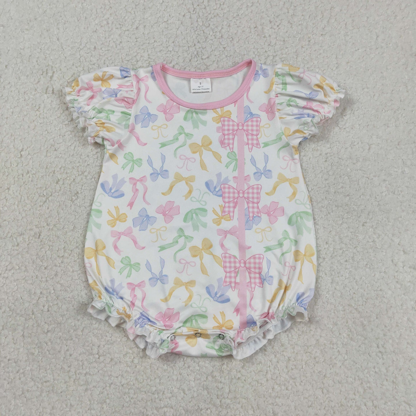 Sibling Baby Girls Short Ruffle Sleeve Colorful Bows Scallop Knee Length Dress Rompers