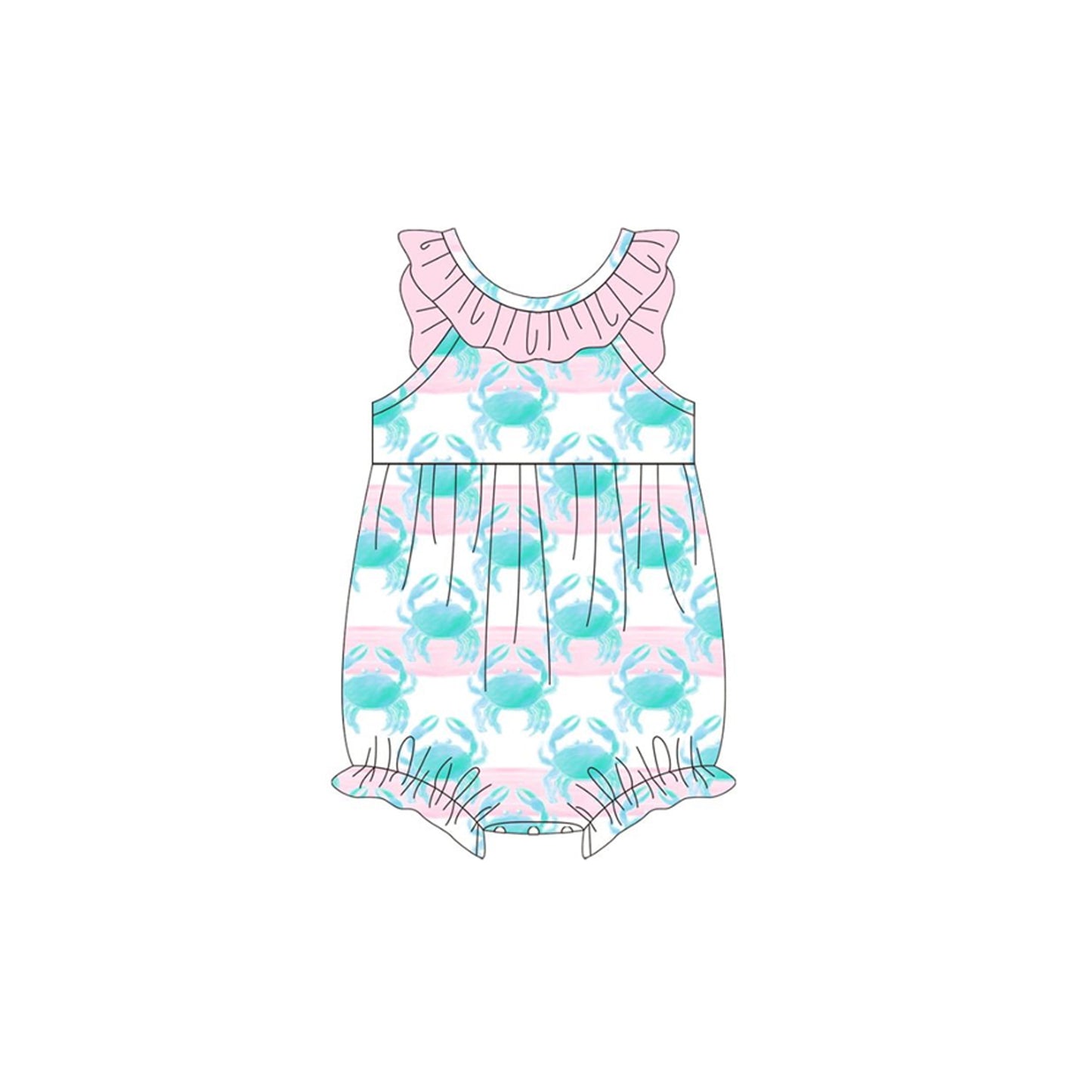 Baby Girls Stripe Crabs Collar Ruffle Rompers Preorder