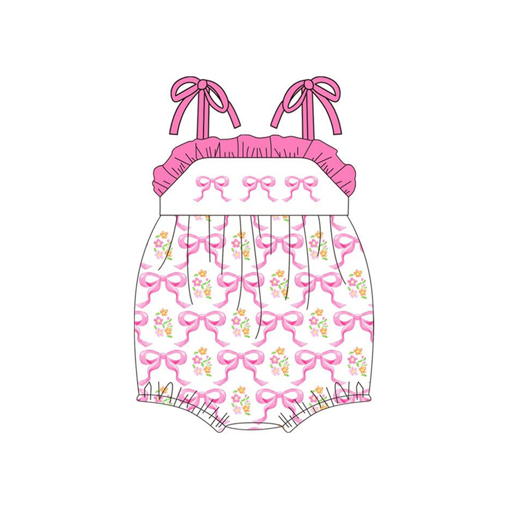 Baby Girls Pink Stripe Bows Flowers Ruffle Rompers Preorder